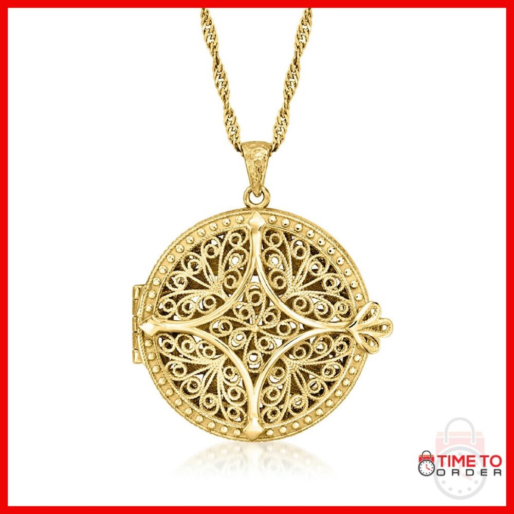 18kt Gold Over Sterling Silver Filigree Locket Necklace 12g